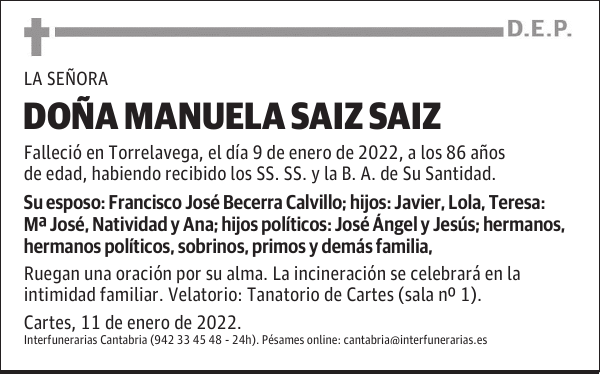 DOÑA MANUELA SAIZ SAIZ