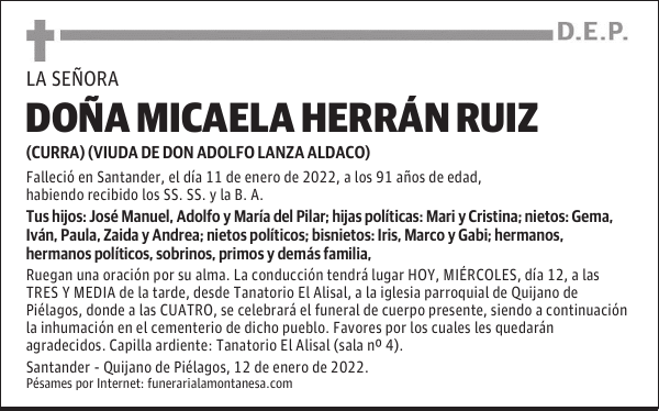 DOÑA MICAELA HERRÁN RUIZ