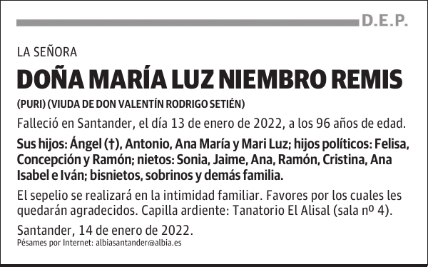 DOÑA MARÍA LUZ NIEMBRO REMIS
