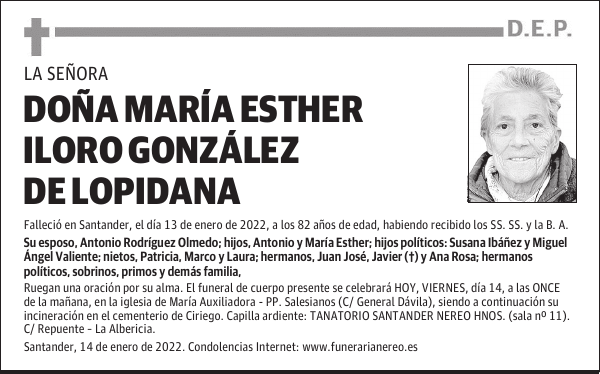 DOÑA MARÍA ESTHER ILORO GONZÁLEZ DE LOPIDANA