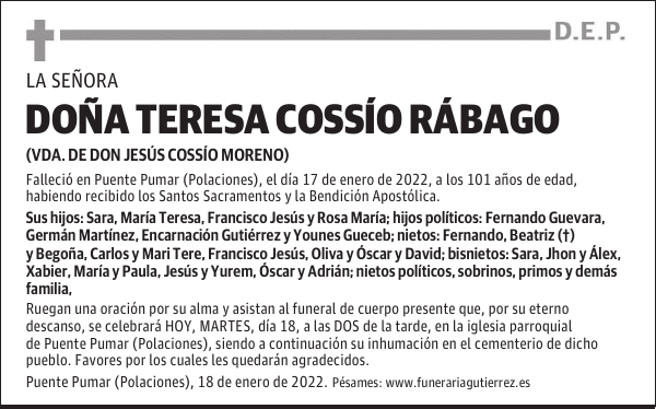 DOÑA TERESA COSSÍO RÁBAGO
