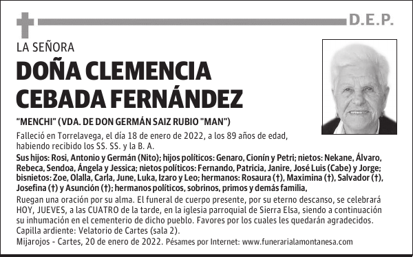DOÑA CLEMENCIA CEBADA FERNÁNDEZ