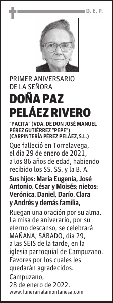 DOÑA PAZ PELÁEZ RIVERO