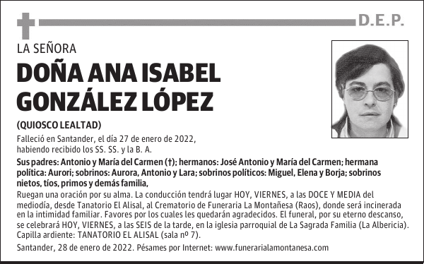 DOÑA ANA ISABEL GONZÁLEZ LÓPEZ