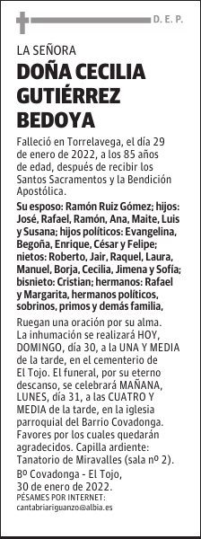 DOÑA CECILIA GUTIÉRREZ BEDOYA