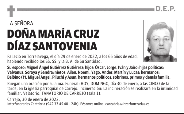 DOÑA MARÍA CRUZ DÍAZ SANTOVENIA