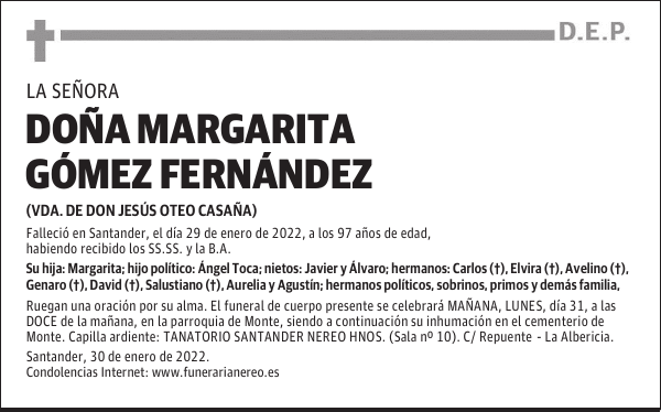 DOÑA MARGARITA GÓMEZ FERNÁNDEZ