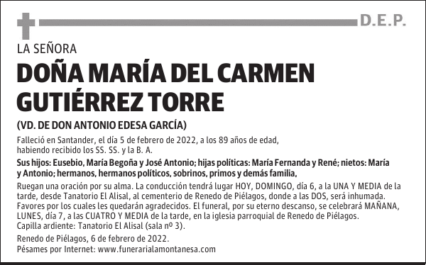 DOÑA MARÍA DEL CARMEN GUTIÉRREZ TORRE