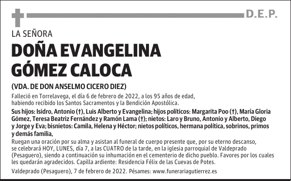 DOÑA EVANGELINA GÓMEZ CALOCA