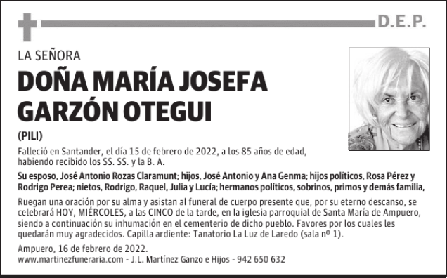 DOÑA MARÍA JOSEFA GARZÓN OTEGUI