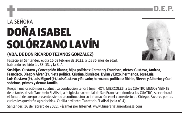 DOÑA ISABEL SOLÓRZANO LAVÍN