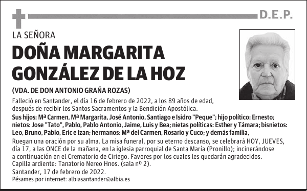 DOÑA MARGARITA GONZÁLEZ DE LA HOZ