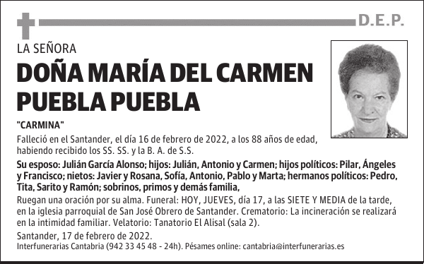 DOÑA MARÍA DEL CARMEN PUEBLA PUEBLA