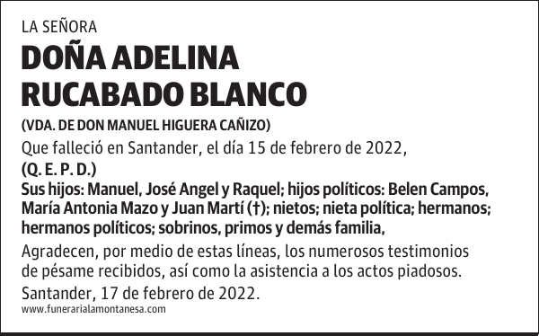 DOÑA ADELINA RUCABADO BLANCO