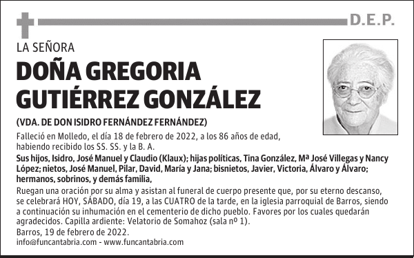 DOÑA GREGORIA GUTIÉRREZ GONZÁLEZ