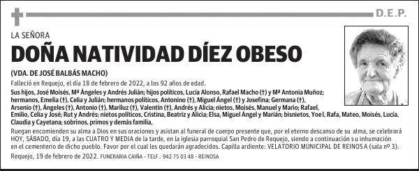 DOÑA NATIVIDAD DÍEZ OBESO