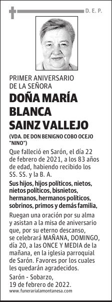 DOÑA MARÍA BLANCA SAINZ VALLEJO