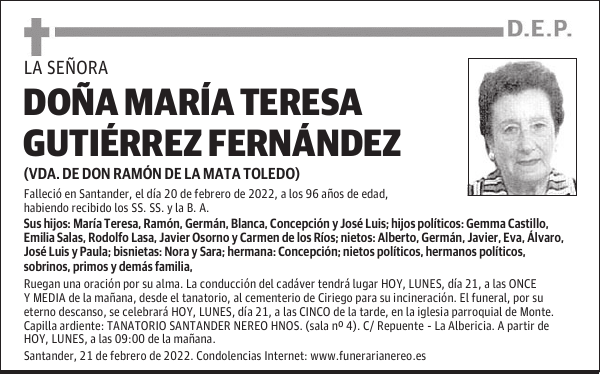 DOÑA MARÍA TERESA GUTIÉRREZ FERNÁNDEZ