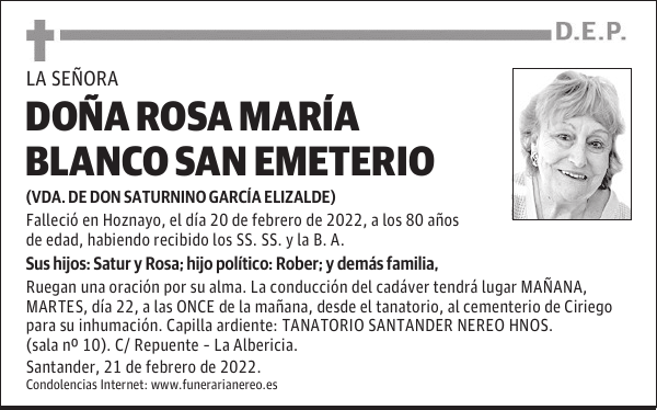 DOÑA ROSA MARÍA BLANCO SAN EMETERIO