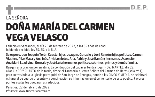 DOÑA MARÍA DEL CARMEN VEGA VELASCO