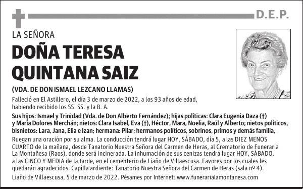 DOÑA TERESA QUINTANA SAIZ