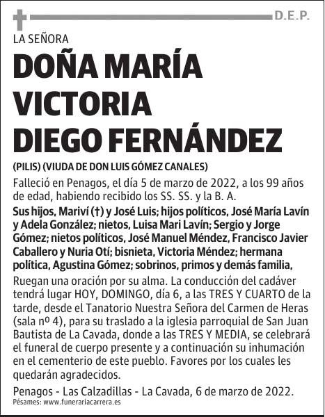 DOÑA MARÍA VICTORIA DIEGO FERNÁNDEZ