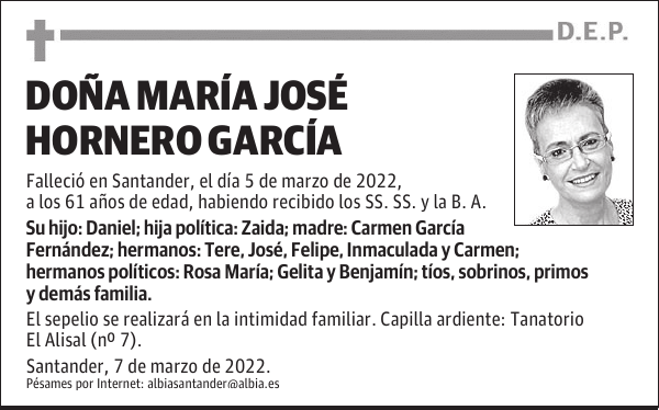 DOÑA MARÍA JOSÉ HORNERO GARCÍA