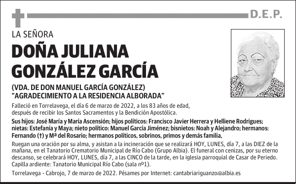 DOÑA JULIANA GONZÁLEZ GARCÍA