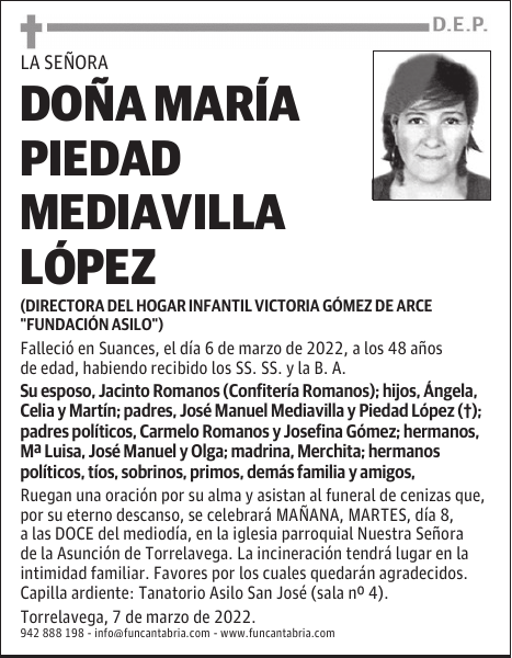 DOÑA MARÍA PIEDAD MEDIAVILLA LÓPEZ