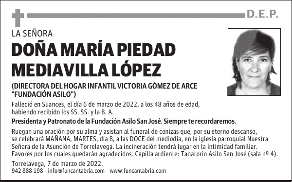 DOÑA MARÍA PIEDAD MEDIAVILLA LÓPEZ