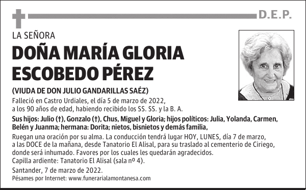 DOÑA MARÍA GLORIA ESCOBEDO PÉREZ