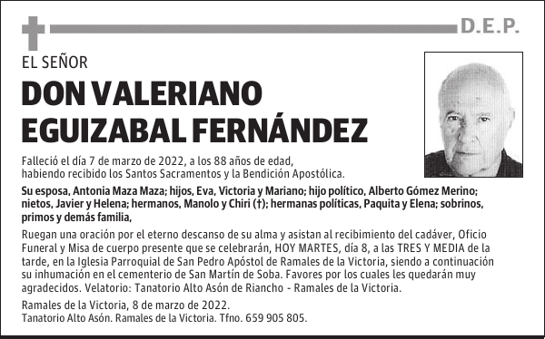 DON VALERIANO EGUIZABAL FERNÁNDEZ