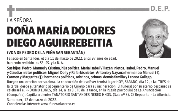 DOÑA MARIA DOLORES DIEGO AGUIRREBEITIA