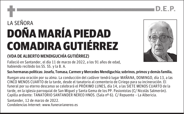 DOÑA MARÍA PIEDAD COMADIRA GUTIÉRREZ