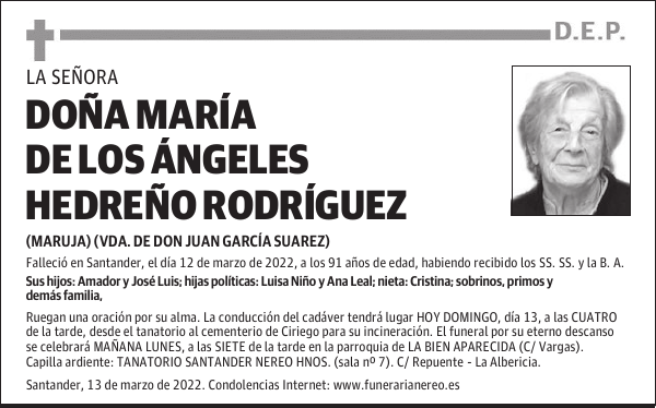 DOÑA MARÍA DE LOS ÁNGELES HEDREÑO RODRÍGUEZ
