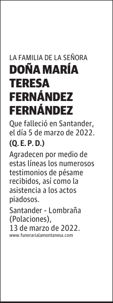 DOÑA MARÍA TERESA FERNÁNDEZ FERNÁNDEZ