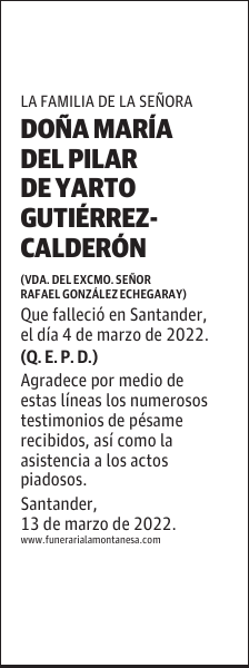 DOÑA MARÍA DEL PILAR DE YARTO GUTIÉRREZ-CALDERÓN