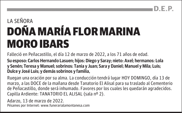 DOÑA MARÍA FLOR MARINA MORO IBARS
