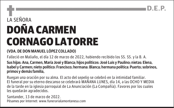 DOÑA CARMEN CORNAGO LATORRE