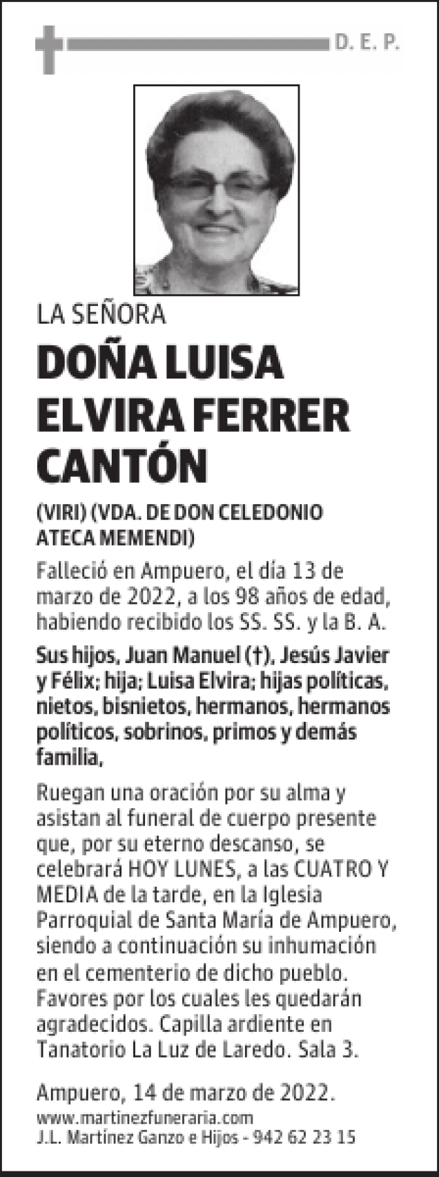 DOÑA LUISA ELVIRA FERRER CANTÓN
