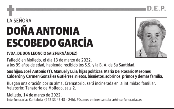 DOÑA ANTONIA ESCOBEDO GARCÍA