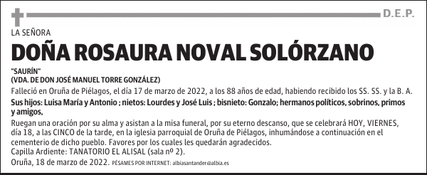 DOÑA ROSAURA NOVAL SOLÓRZANO