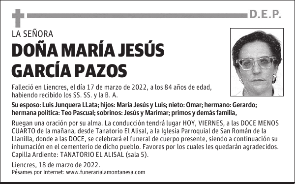 DOÑA MARÍA JESÚS GARCÍA PAZOS