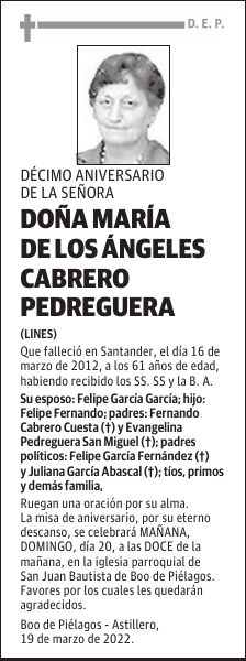 DOÑA MARÍA DE LOS ÁNGELES CABRERO PEDREGUERA