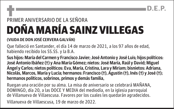 DOÑA MARÍA SAINZ VILLEGAS