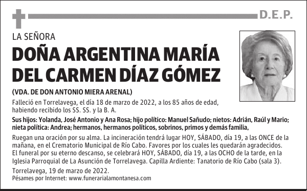 DOÑA ARGENTINA MARÍA DEL CARMEN DÍAZ GÓMEZ