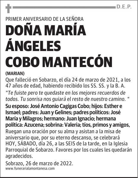 DOÑA MARÍA ÁNGELES COBO MANTECÓN