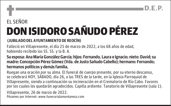 DON ISIDORO SAÑUDO PÉREZ