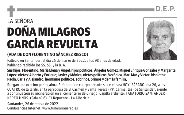 DOÑA MILAGROS GARCÍA REVUELTA