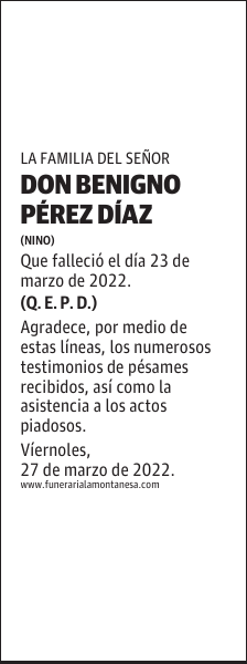 DON BENIGNO PÉREZ DÍAZ